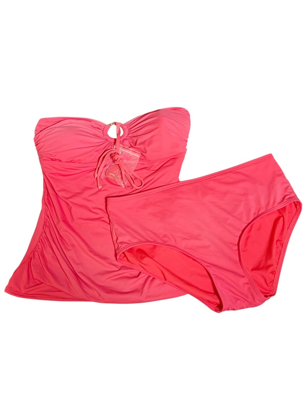 MICHAEL Michael Kors Shirred Halter Tankini 2 Piece Set NWOT Coral Salmon Medium - Picture 7 of 8